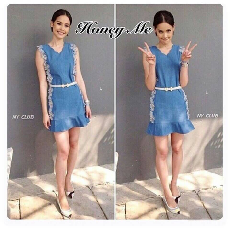 ชุดเดรสผ้ายีนส์เทียมฟอก