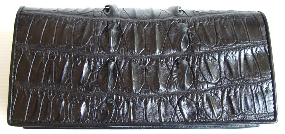 กระเป๋าสตางค์หนังจระเข้แท้ 2พับยาว ส่วนหาง สีดำ