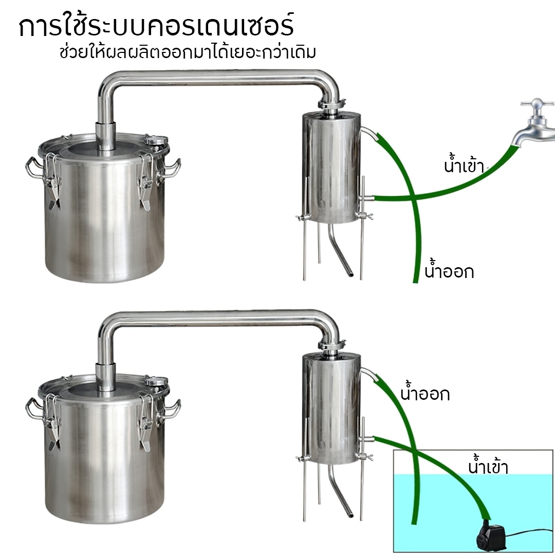 YANTAI-02 หม้อต้ม หม้อกลั่นน้ำ กลั่นไวน์ กลั่นน้ำมันหอมระเหย (ใช้กับเตาแม่เหล็กไฟฟ้าได้)