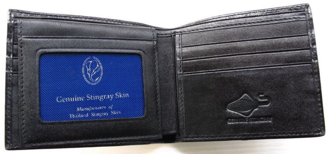 กระเป๋าสตางค์หนังปลากระเบนแท้1ตา แบบสั้น สีดำ