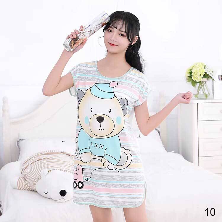 ชุดนอนเดรสแขนสั้นลายน่ารัก