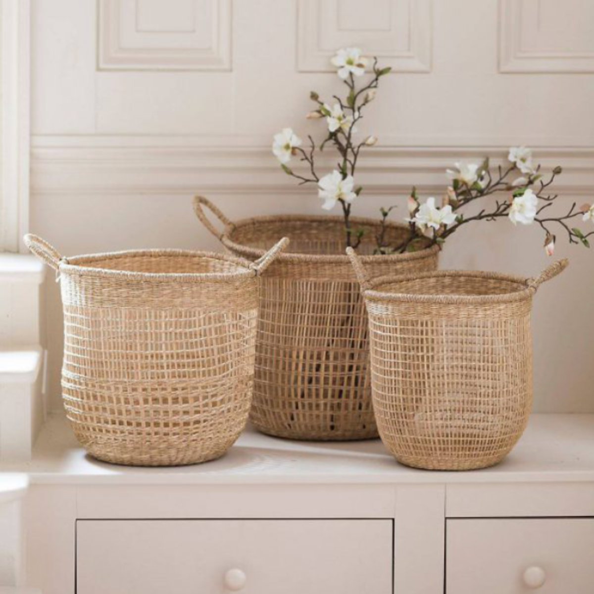 ตะกร้าผ้า ตะกร้าเก็บของ กระถางต้นไม้ ตะกร้าผ้าโรงแรม rattan tray🧺