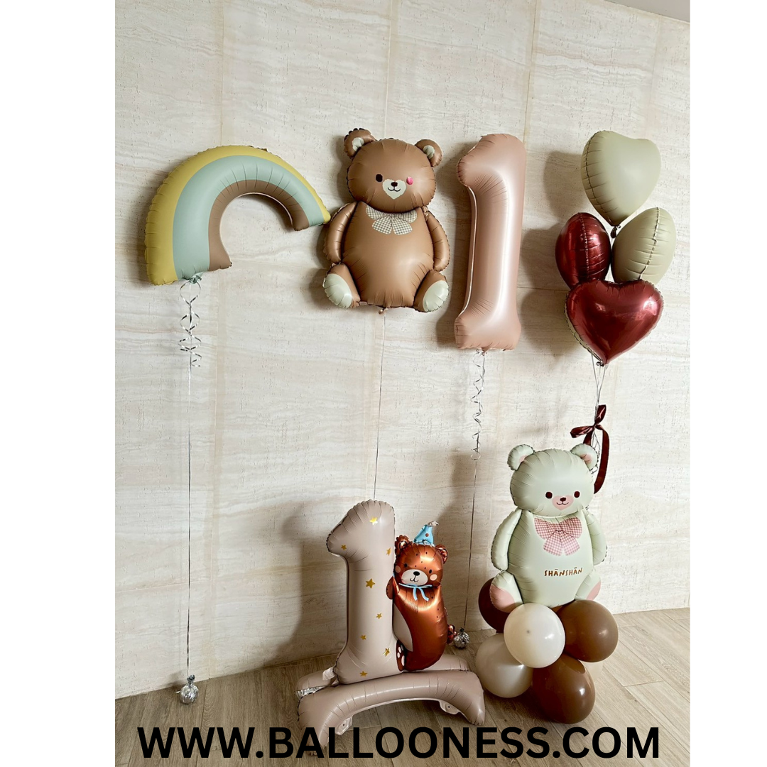 เซทลูกโป่งวันเกิดเด็ก ฟอยล์ตัวเลข ขนาด 40นิ้ว 1ตัว + ลูกโป่งฟอยล์ สายรุ้ง 1อัน + ลูกโป่งฟอยล์ หมี 1ตัว + ลูกโป่งช่อหัวใจ ขนาด 18นิ้ว 5ลูก 1ช่อ + ฐานตั้งลูกโป่งฟอยล์หมี 1ฐาน +ลูกโป่งฟอยล์เลข 1มีหมีเกาะ น่ารักๆ 1อัน
