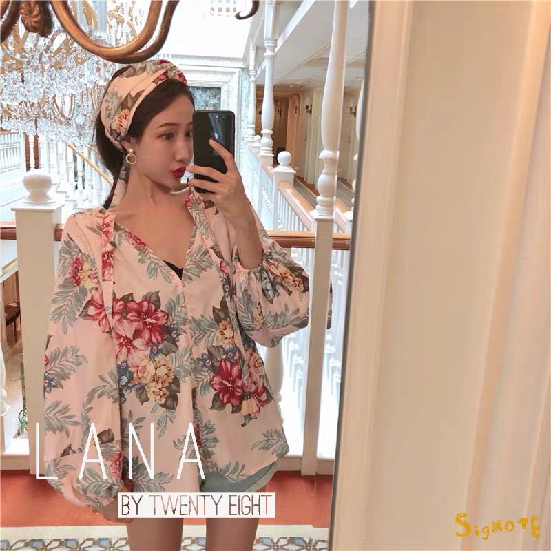 เสื้อแขนยาวใส่เป็นมินิเดรสได้ ลายดอก