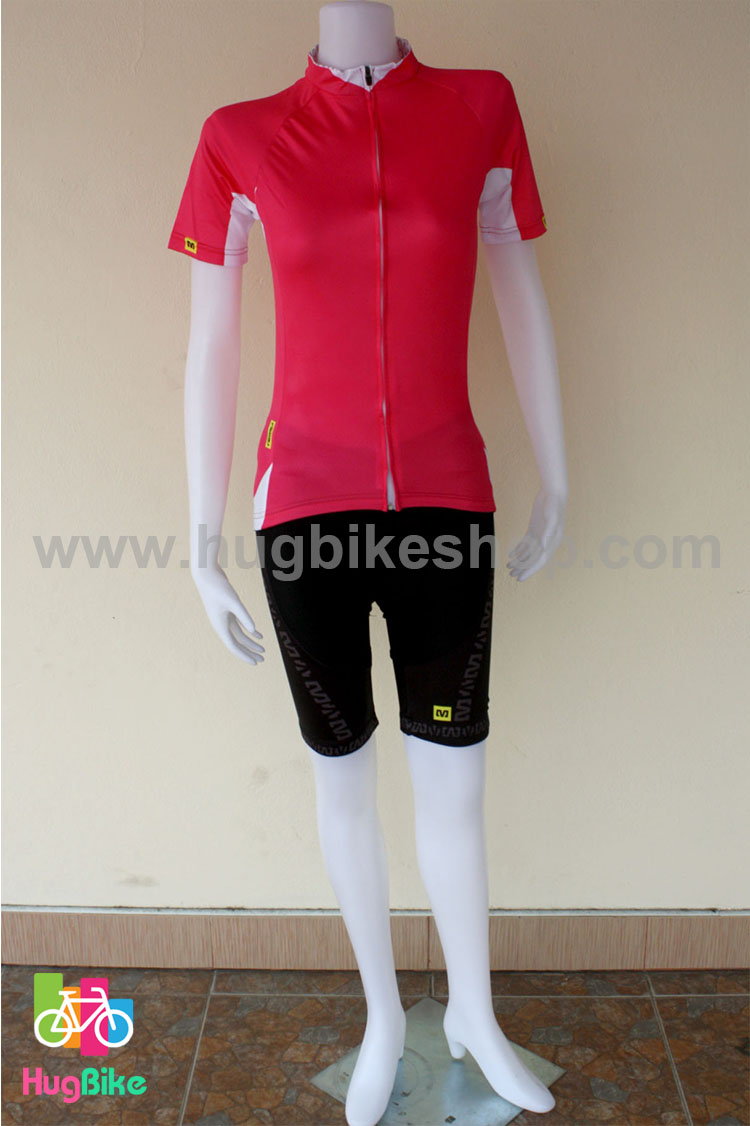 ชุดจักรยานผู้หญิงแขนสั้นขาสั้น Mavic 16 (02) สีชมพูบานเย็น