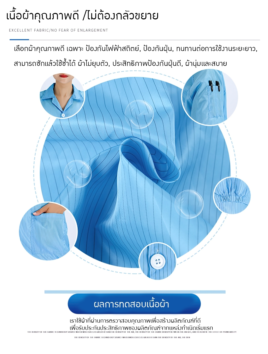 BRT-010 เสื้อแขนสั้น+ฟรีหมวก!!! ป้องกันไฟฟ้าสถิตย์ Polyester fabric + conductive fiber