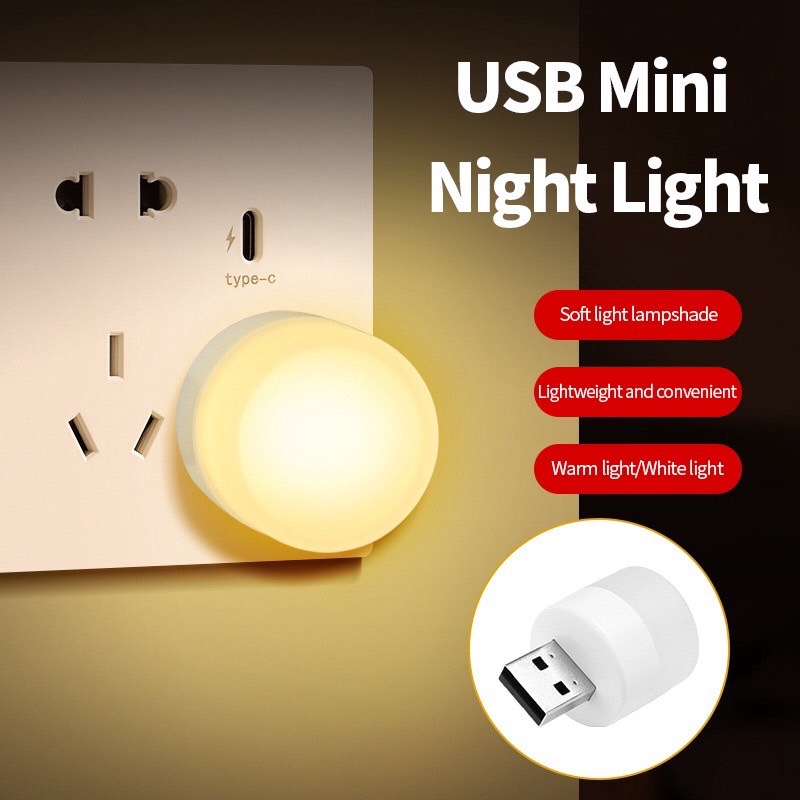 หลอดไฟมินิมอล LED USB Mini Night Light ทรงกลม ขนาดเล็ก แบบพกพา ใช้เป็นไฟฉุกเฉิน ไฟอ่านหนังสือตอนกลางคืนได้