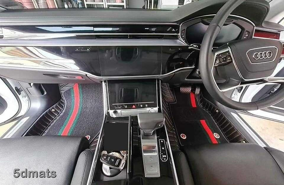 พรมปูพื้นรถยนต์ 5D AUDI A8 ปี2018-24 พรม5D ลายตรง สีดำด้ายครีม เสริมใยดักฝุ่น เข้ารูป เต็มคัน