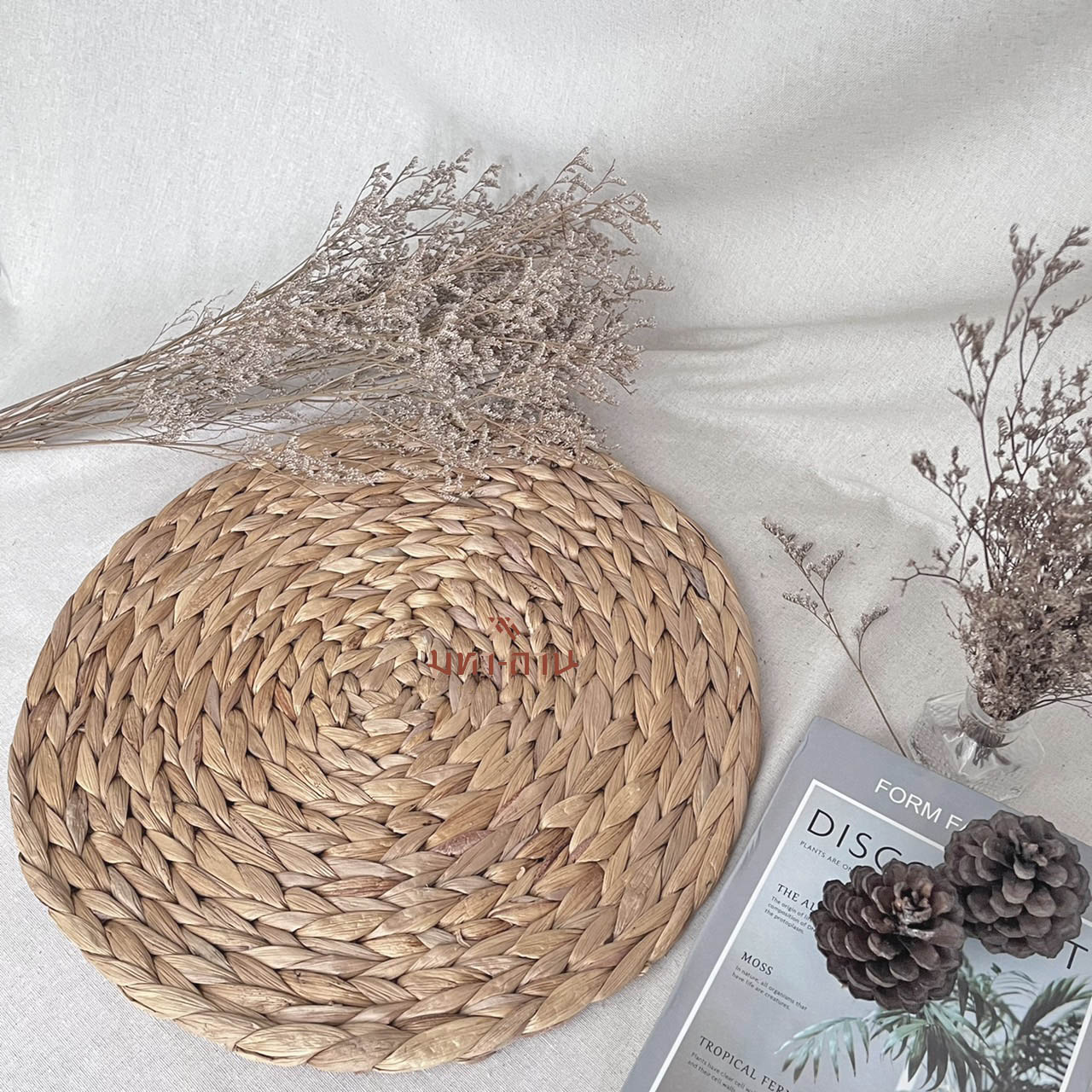 แผ่นรองหม้อกลม พร็อพถ่ายรูป แผ่นรองจาน รองจานผักตบชวา 🍽