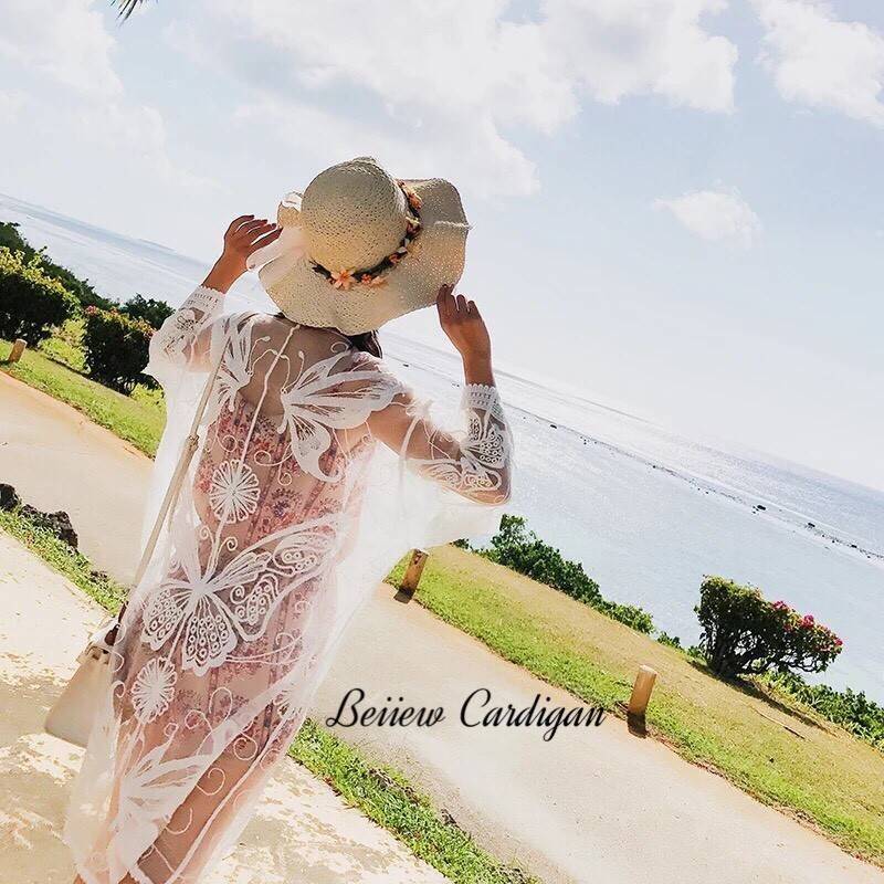 เสื้อคลุมลูกไม้บาง ลายผีเสื้อ