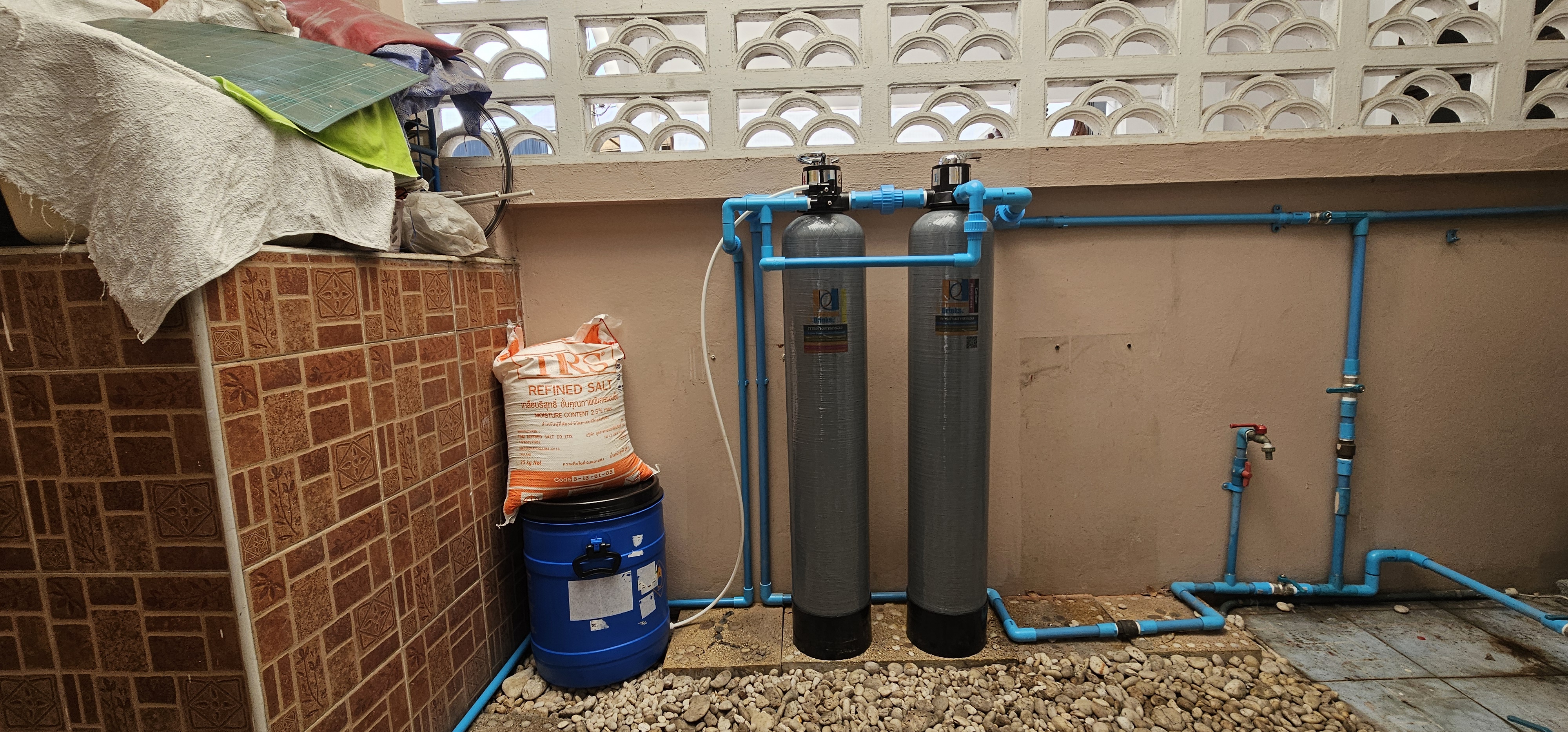 ชุดถังกรองน้ำภายในบ้าน2ถังขนาดจุสาร25ลิตร+เครื่องกรองน้ำระบบRO