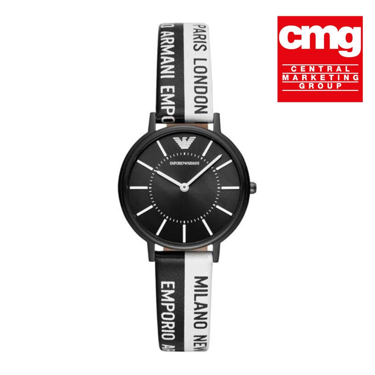 นาฬิกา Emporio Armani Women's Black & White Logo Silicone Strap Watch AR11253 Size 32 mm (ประกันศูนย์ CMG)