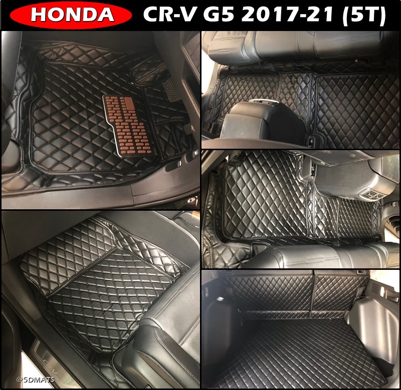 พรมปูพื้นรถยนต์6D HONDA CR-V G5 ปี2017-21 (5ที่นั่ง) สีดำด้ายดำ เข้ารูป เต็มคัน 6ชิ้น