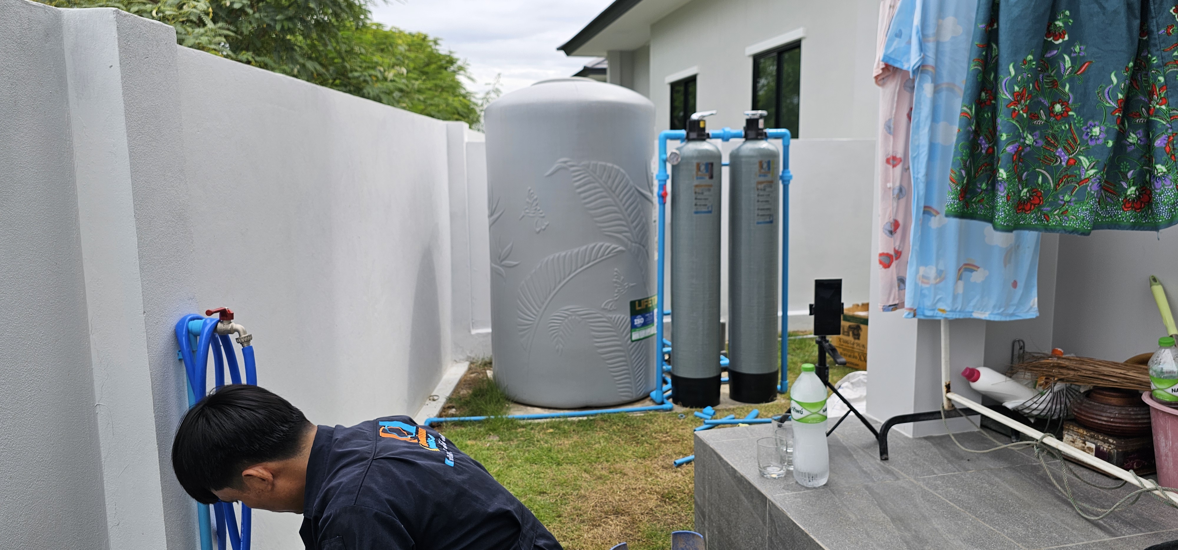 ถังกรองน้ำภายในบ้าน2ถังขนาดจุสาร50ลิตร+เครื่องกรองน้ำดื่มระบบRO