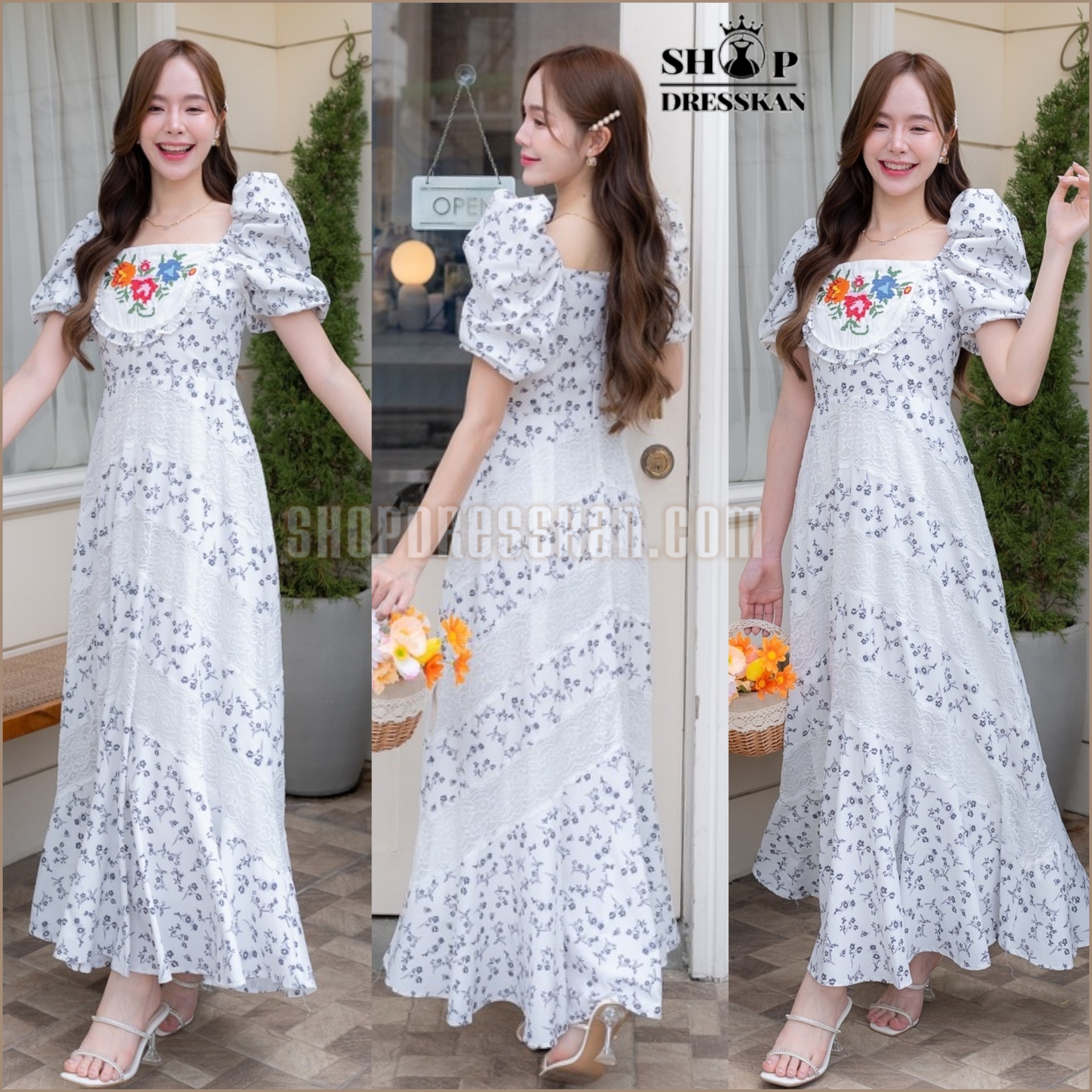 ❌หมดทุกไซส์ค่ะ❌:: ชุดเดรสแฟชั่นยาวงานป้ายคุณภาพ⭐[ S-M-L-XL] :: ชุดเดรสยาวผ้าปักลายดอกไม้ ดีเทลแขนตุ๊กตา ซิปซ่อนหลัง บุซับใน ผ้าเนื้อเกรดดี สวมใส่สบาย ใส่สวยได้หลายโอกาส