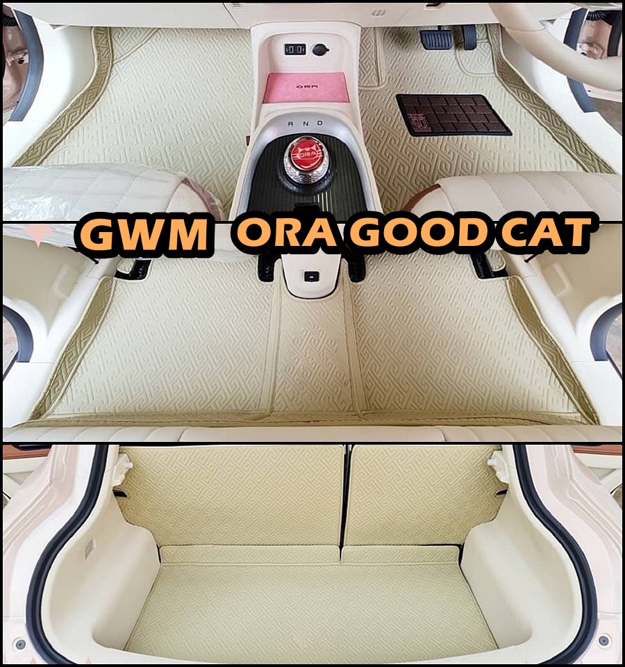 พรมปูพื้นรถยนต์5D GWM ORA GOOD CAT พรม5D ลายFERMES สีครีม รวมแผ่นท้าย ปิดเบาะ เต็มคัน