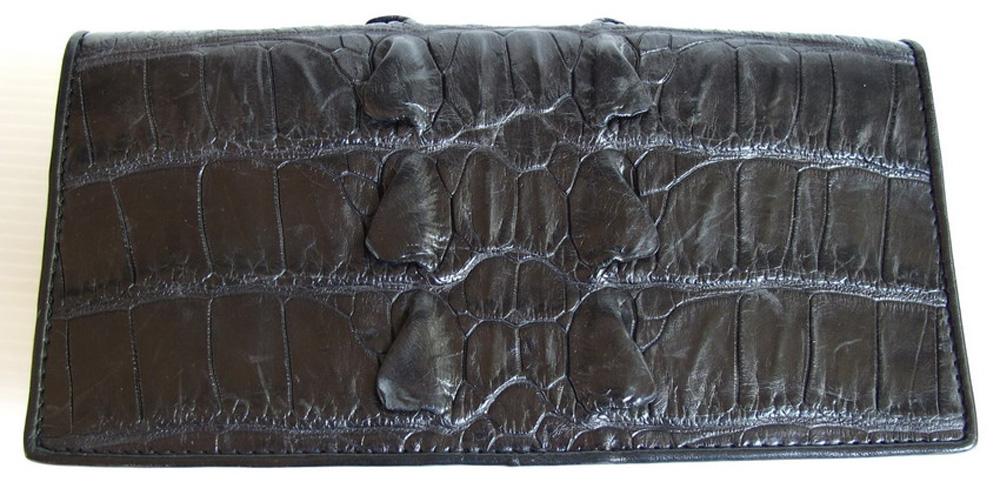 กระเป๋าสตางค์หนังจระเข้แท้ 2พับยาว ส่วนหาง สีดำ