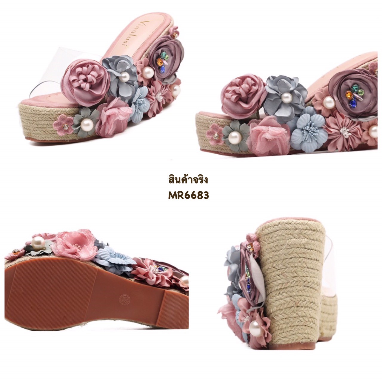 รองเท้าคัดเกรด premium งานเย็บปราณีตเลยค่ะ แต่งด้วยดอกไม้โทนสีพาสเทล