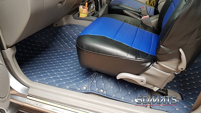 พรมปูพื้นรถยนต์ 6D หนาพิเศษ D-MAX 4D 2005-2011 หนังสีฟ้าเทาพาสเทล 3ชิ้น เต็มคัน