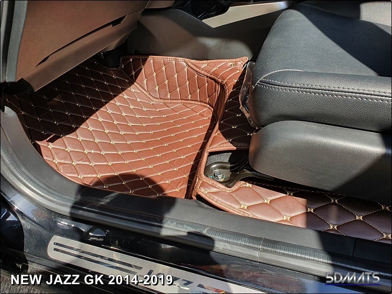 พรมปูพื้นรถยนต์6D JAZZ GK 2014-2019 สีกาแฟ รุ่นVIP 13มิล หนาพิเศษ 6ชิ้น