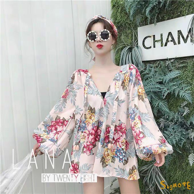 เสื้อแขนยาวใส่เป็นมินิเดรสได้ ลายดอก