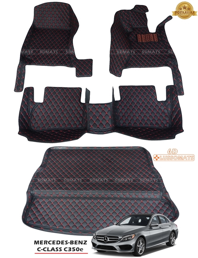พรม6D BENZ C350e W205 สีดำด้ายแดง เต็มคัน (4ชิ้น)