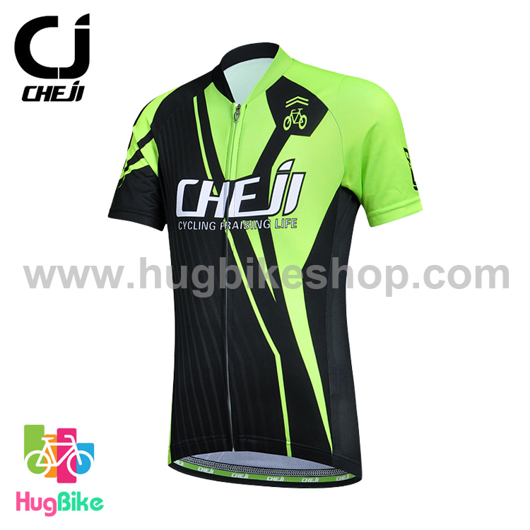 เสื้อจักรยานเด็กแขนสั้น CheJi (02) สีเขียวดำ