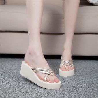ชุดธองสำหรับหรับผู้หญิงรองเท้าแตะรัดส้นรองเท้าแพลตฟอร์มลิ่มฤดูร้อน Sandalsns ทองรองเท้าแตะรัดส้น - INTL