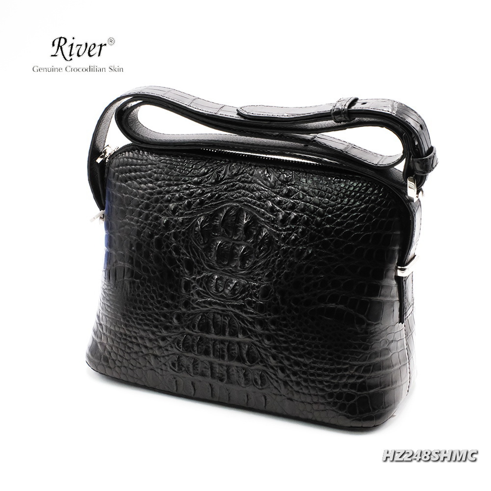 กระเป๋าหนังจระเข้แท้ ส่วนตัว มีสะพายข้าง สีดำ
