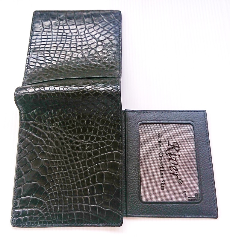 กระเป๋าสตางค์หนังจระเข้แท้ ส่วนท้องขา สีดำ