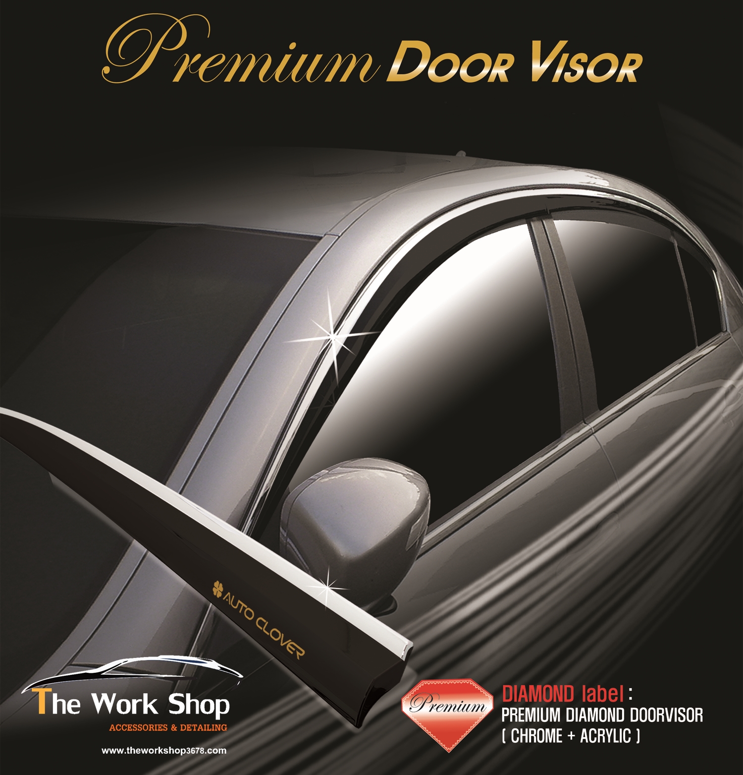 Premium Diamond Door Visor for CR-V ( กันสาดแบบหรู และโครเมี่ยมติดขอบกระจก )