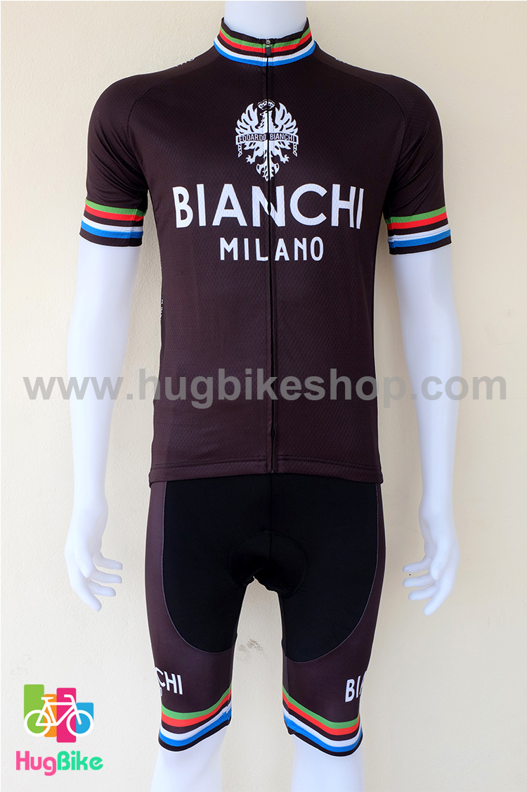 ชุดจักรยานแขนสั้นทีม Bianchi 16 (02) สีดำขอบแขนลาย