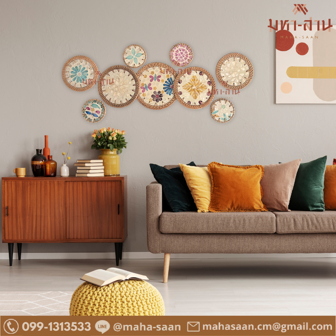 รองจานหวาย แผ่นรองหม้อแต่งโมเสก พร็อพแต่งบ้าน Rattanly Mosaic Tray🍩