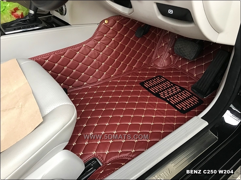 พรมปูพื้นรถยนต์6D BENZ C250 W204 ปี2008-14 สีไวน์แดง เข้ารูป เต็มคัน 3ชิ้น