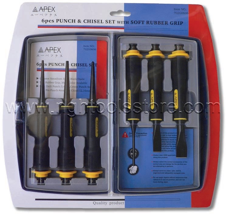 เหล็กสกัด ปากแบน หุ้ม TPR 6 ตัวชุด APEX