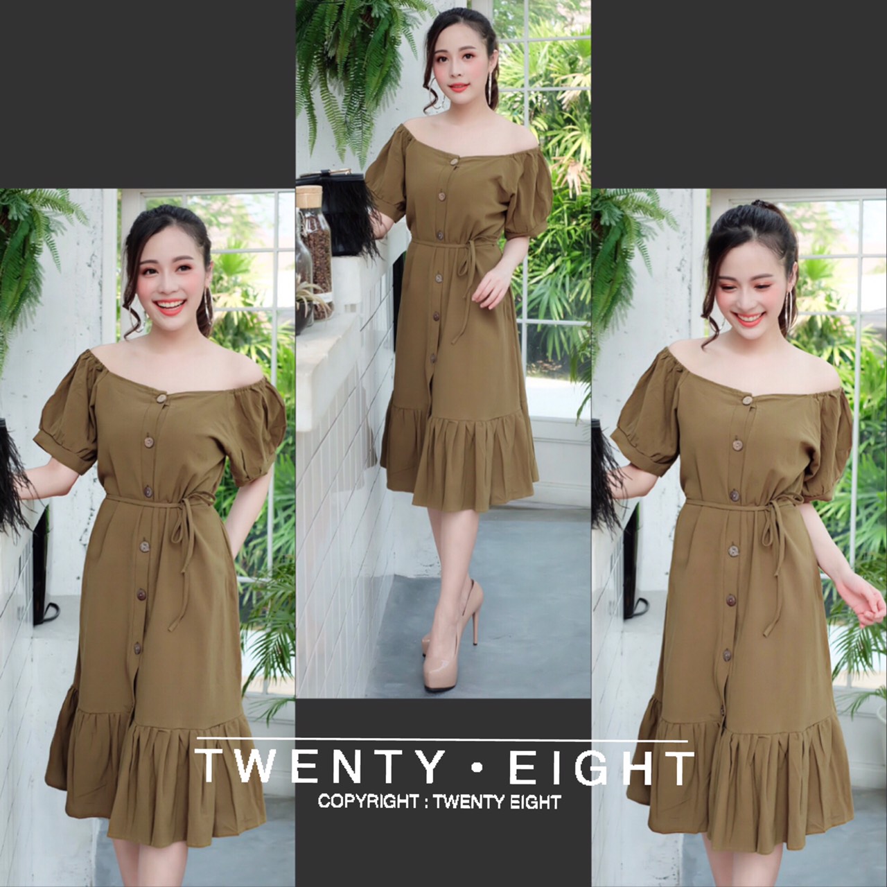 เดรสยาวสีพื้นน่ารัก