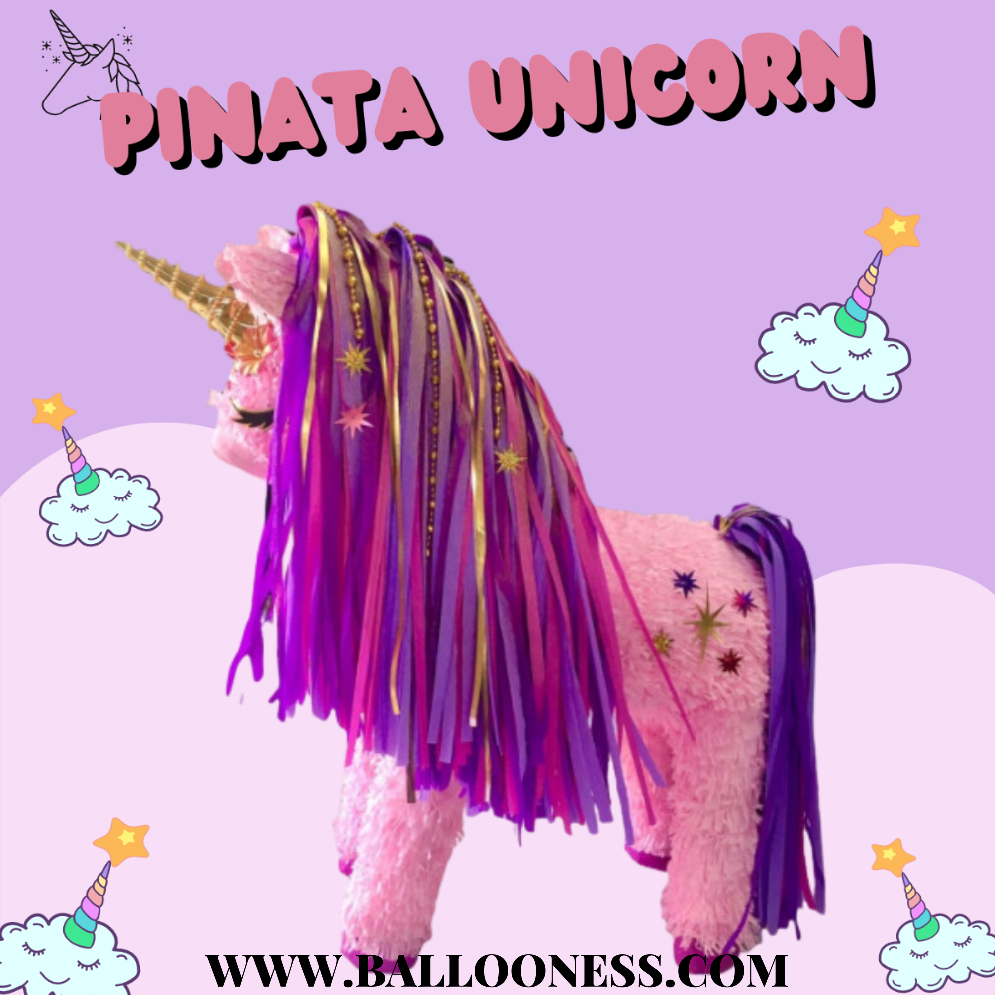 พินาต้า ยูนิคอร์นสีชมพู / Pinata Unicorn Pink พร้อมไม้ตี (ไม่มีขนม)