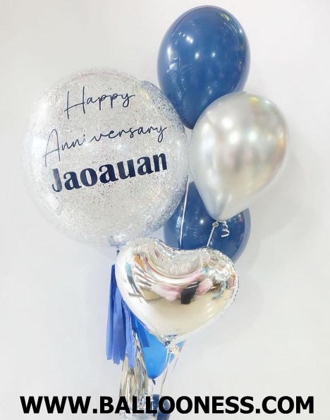 เซ็ตวันเกิด โทนน้ำเงินกับเงิน ลูกใหญ่ ขนาด 24 นิ้ว + หัวใจ / Set Happy Birthday Dark blue and Silver tones + Star