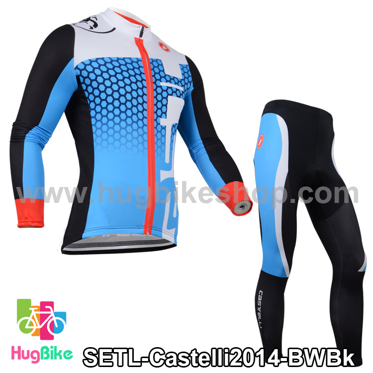 ชุดจักรยานแขนยาวทีม Castelli 14 สีฟ้าขาวดำ