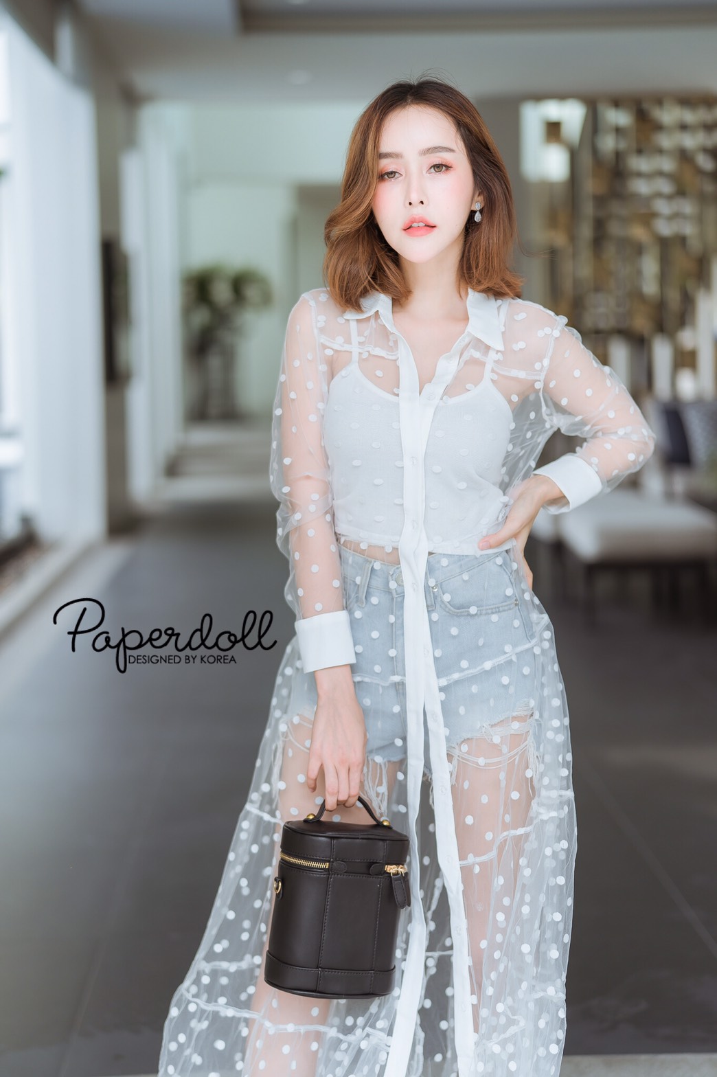 เดรสยาวซีทรูลายจุด