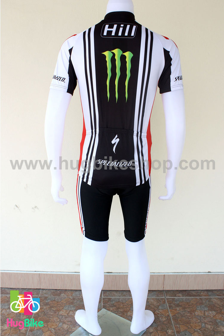 ชุดจักรยานแขนสั้นทีม Specialized 16 (15) สีดำขาวลาย Monster (เป้าฟองน้ำ CoolMax)
