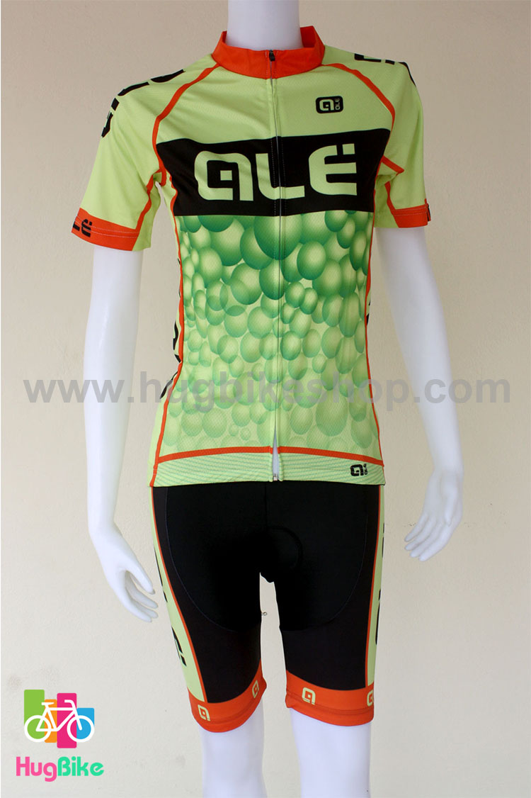 ชุดจักรยานผู้หญิงแขนสั้นขาสั้น ALE 16 (11) สีเขียวดำส้มลายฟองน้ำ