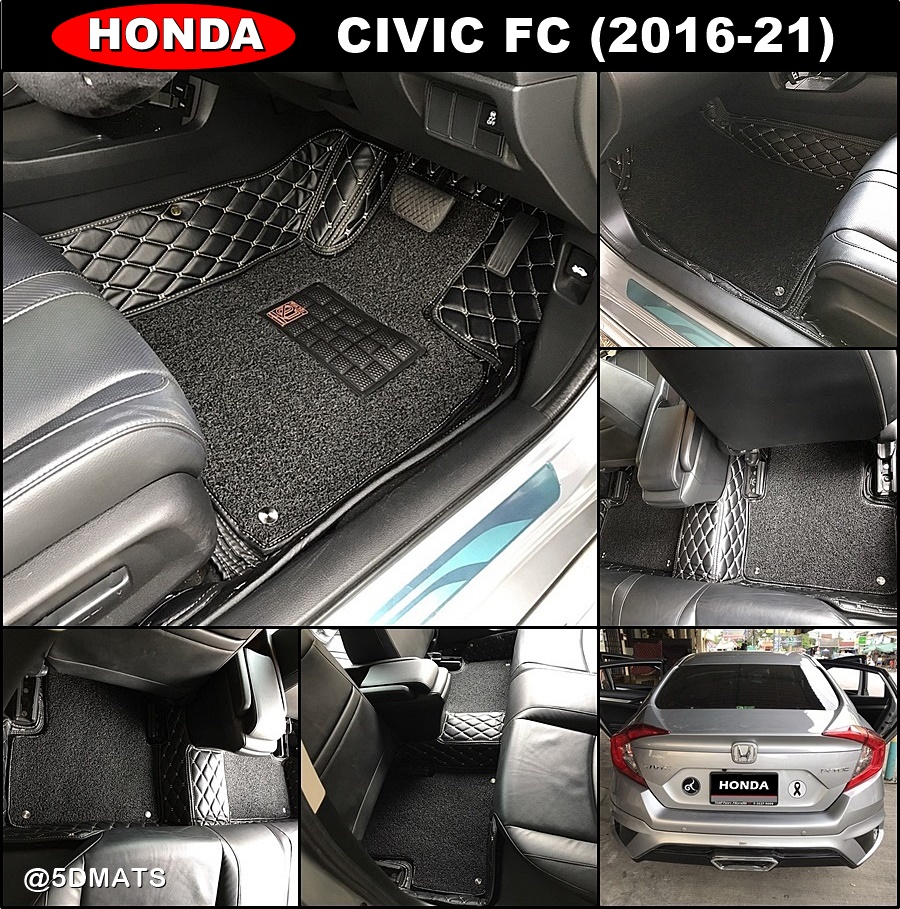 พรมปูพื้นรถยนต์ 7D HONDA CIVIC FC ปี2016-21 พรม7D QJ VIP หนาพิเศษ สีดำด้ายดำ +ใยไวนิลดักฝุ่น เข้ารูป เต็มคัน