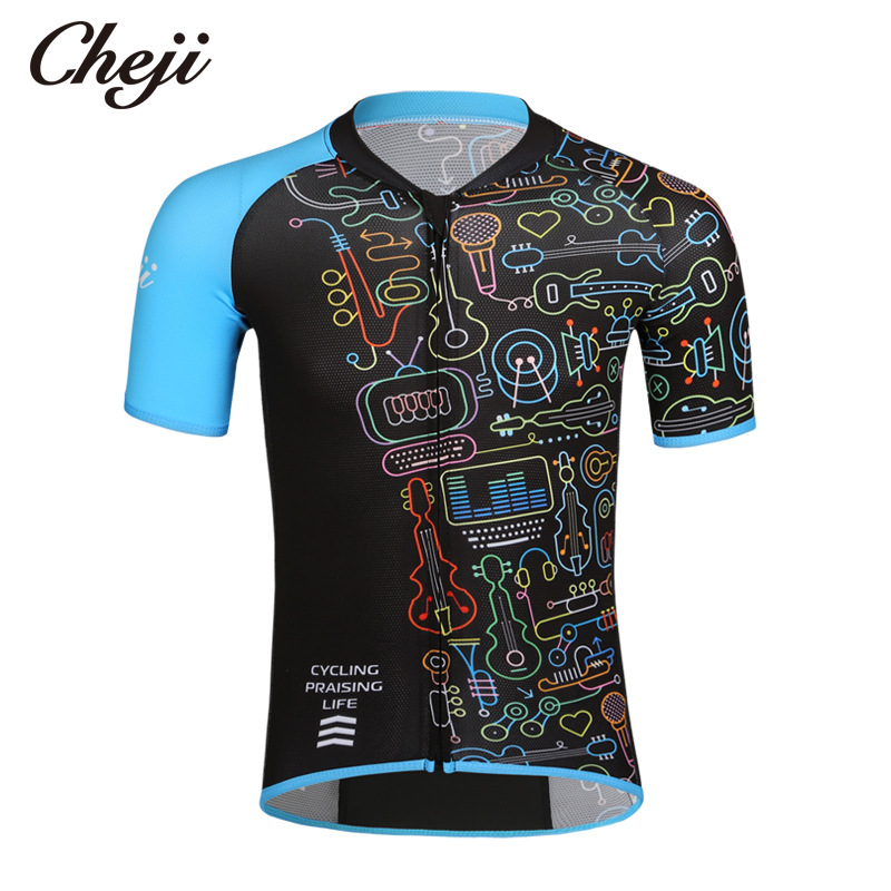 ชุดจักรยานเด็กแขนสั้นขาสั้น CheJi 19 (06) สีดำฟ้าลาย