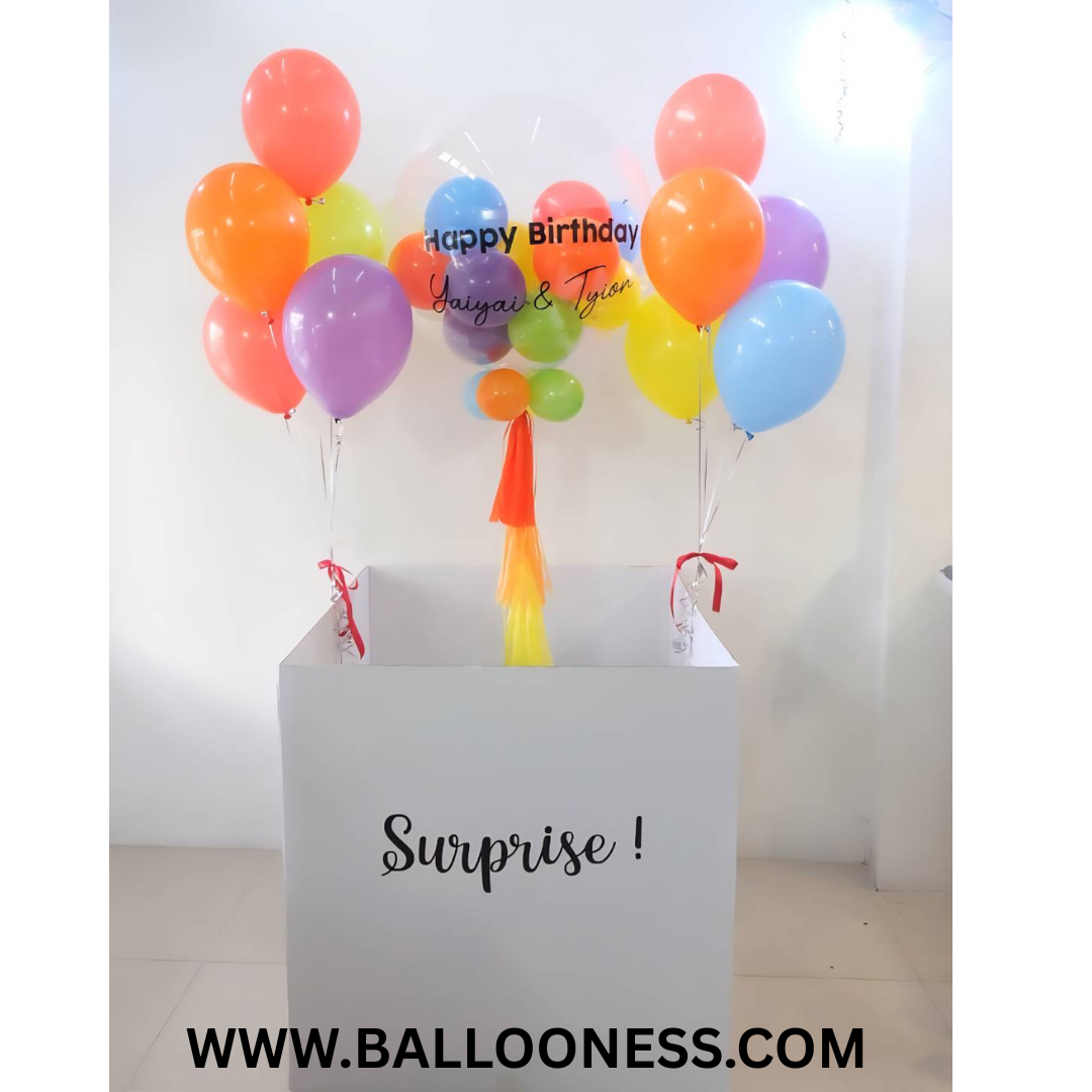 เซท Surprise Box ลูกโป่ง ขนาด 30นิ้ว 1ใบ + ช่อลูกโป่ง 5ลูก 2ช่อ ใส่ในกล่องจั้มโบ้