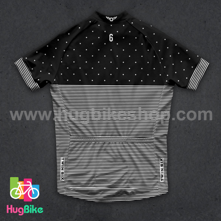 เสื้อจักรยานแขนสั้นทีม TWINSIX 16 (22) สีดำลายเส้นสีขาว