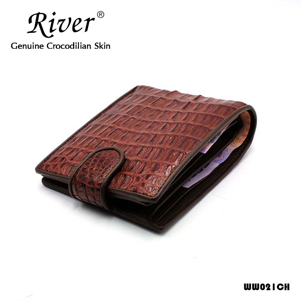 กระเป๋าสตางค์หนังจระเข้แท้ ส่วนหาง แบบสั้น สีน้ำตาล