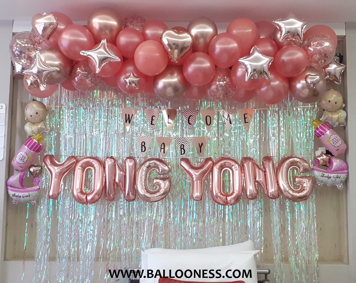 เซ็ตต้อนรับเด็กแรกเกิดผู้หญิง ติดผนัง โทนโรสโกล / Set Welcome Baby Girl Rose Gold