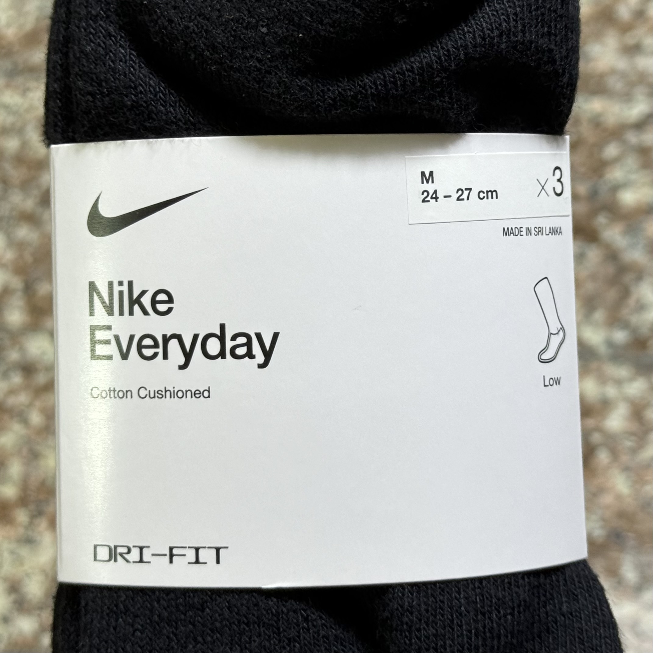 ถุงเท้า Nike EveryDay Cushioned Ankle Socks ‘Black’ #แพค3คู่ (M,L)