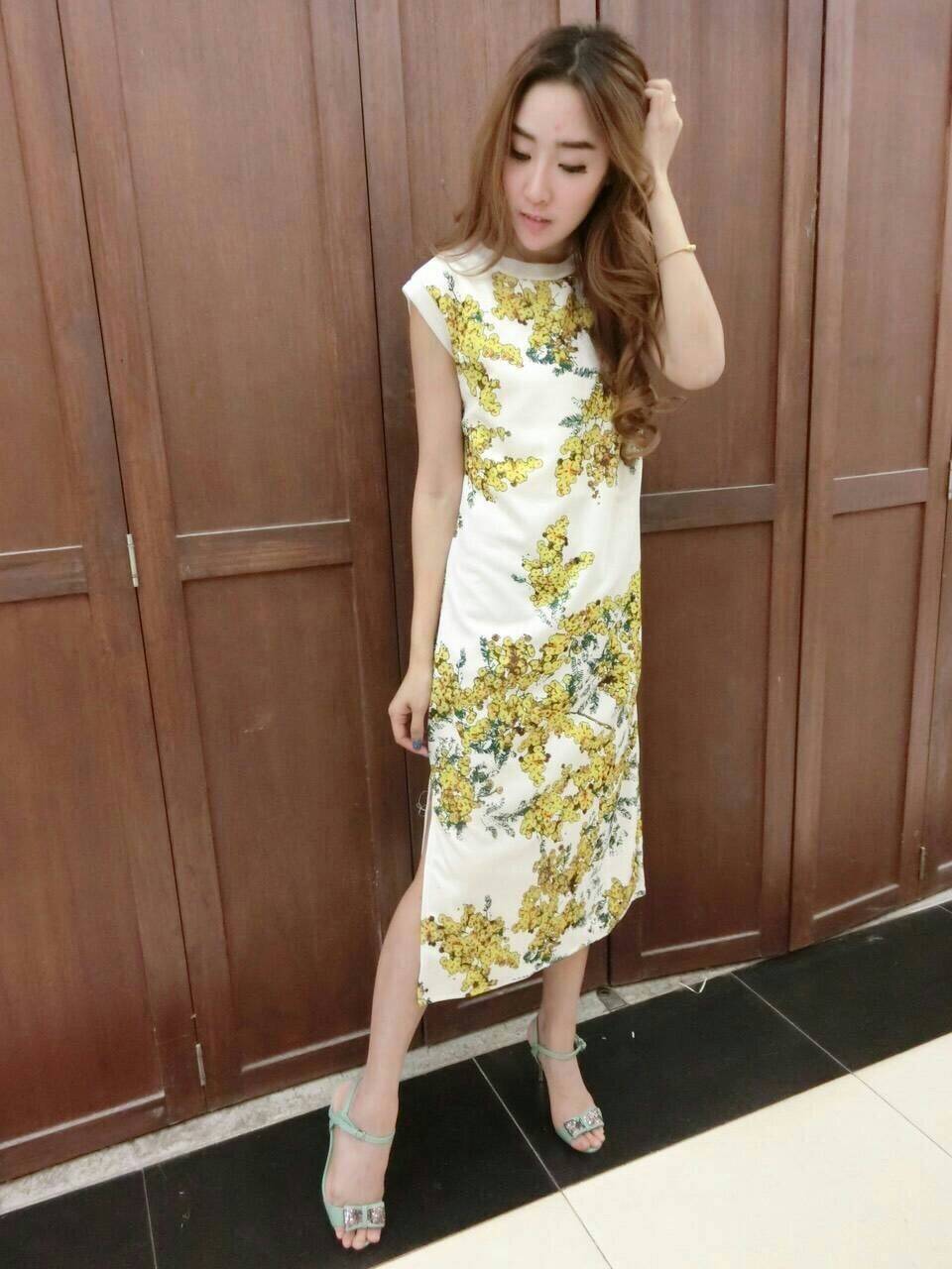 แมกซี่เดรสผ้าสวยมากสกรีนลายดิจิตอล